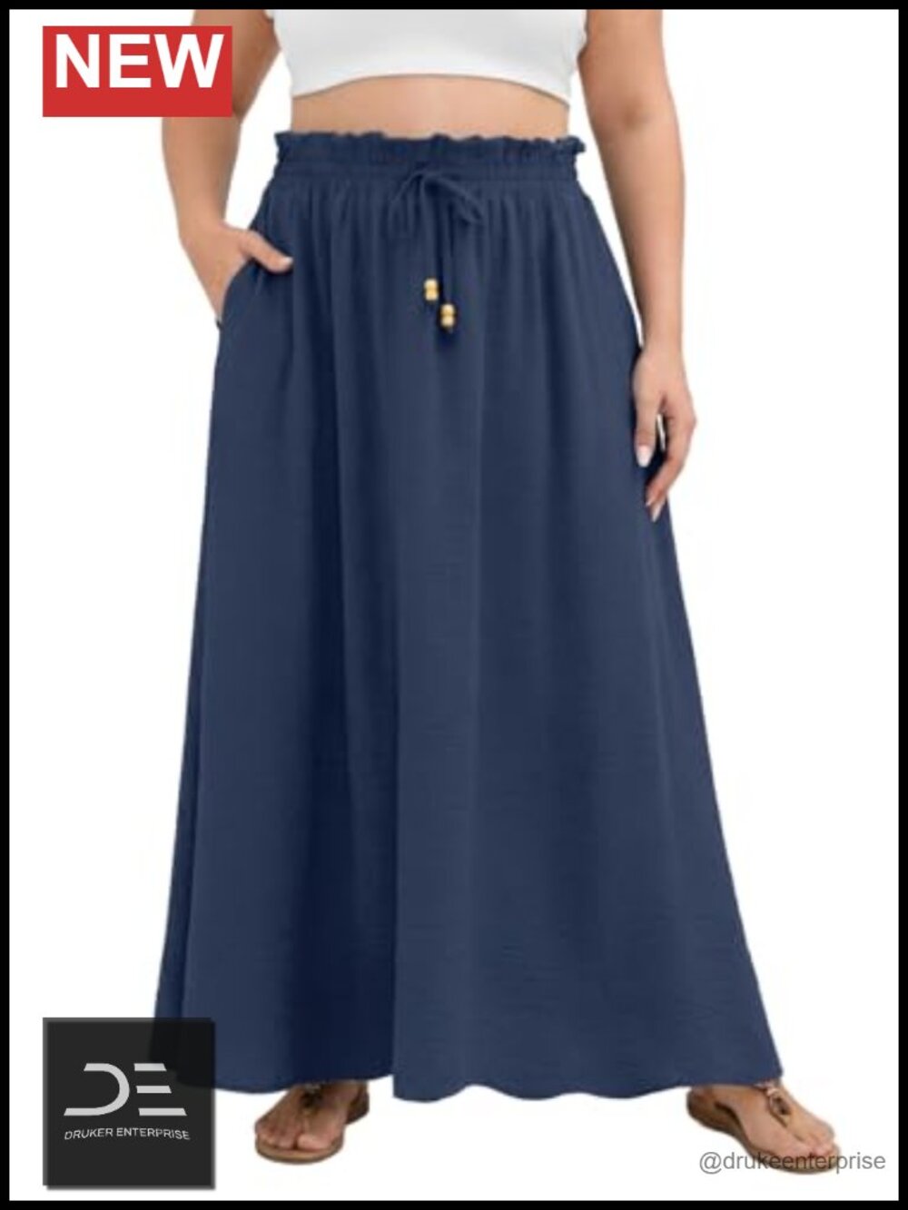 Plus Size Maxi Skirt with Pockets Elastic Waist A-Line Swing Beach